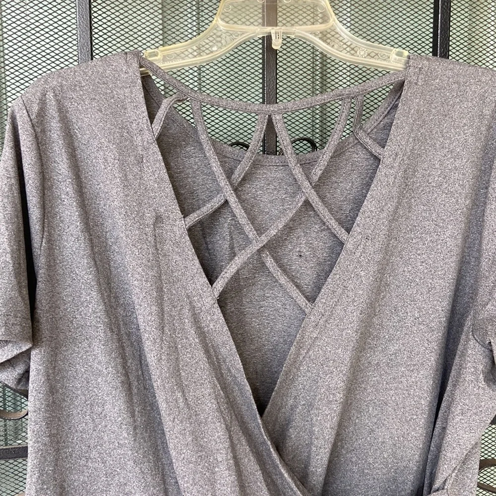 NWOT Grey Top with Crisscross Back - Picture 2 of 6